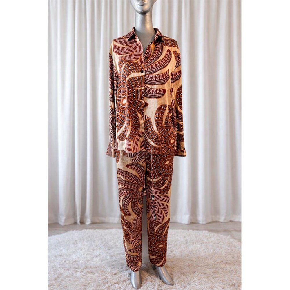House of Harlow 1960 Printed 2 Piece Set Shirt Pants Boho Geometric Size S
